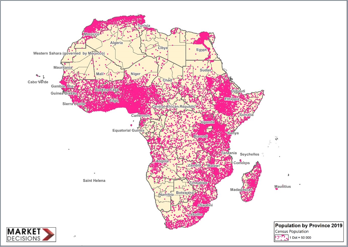 AfricaProfilerMap of African continent detailing population by province 2019